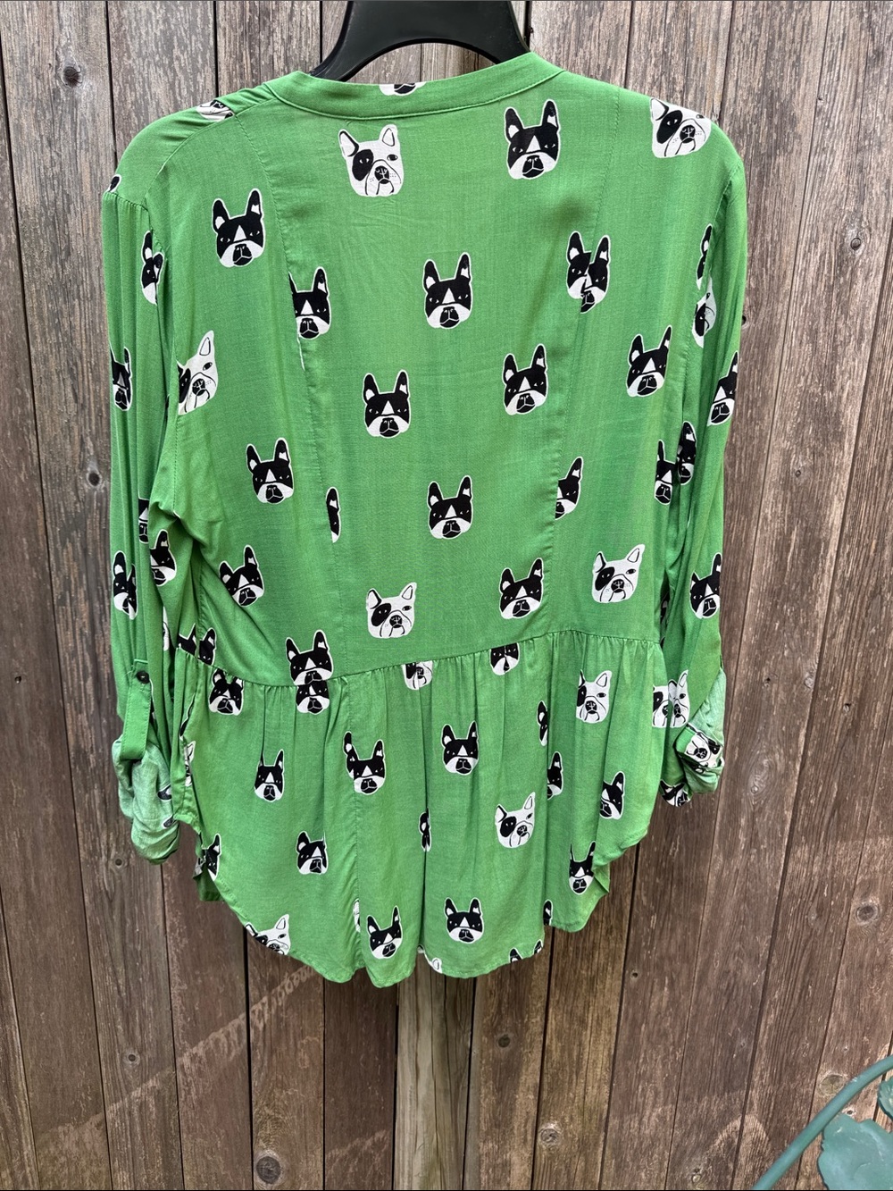 Maeve Anthropologie Green Boston or French Bulldog Print Blouse - Picture 3 of 6